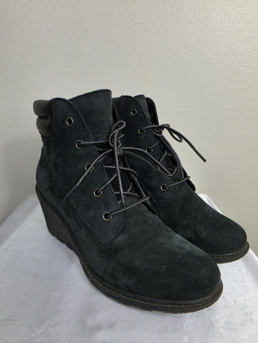 Timberland Black Suede Wedge Lace-Up Ankle Boots